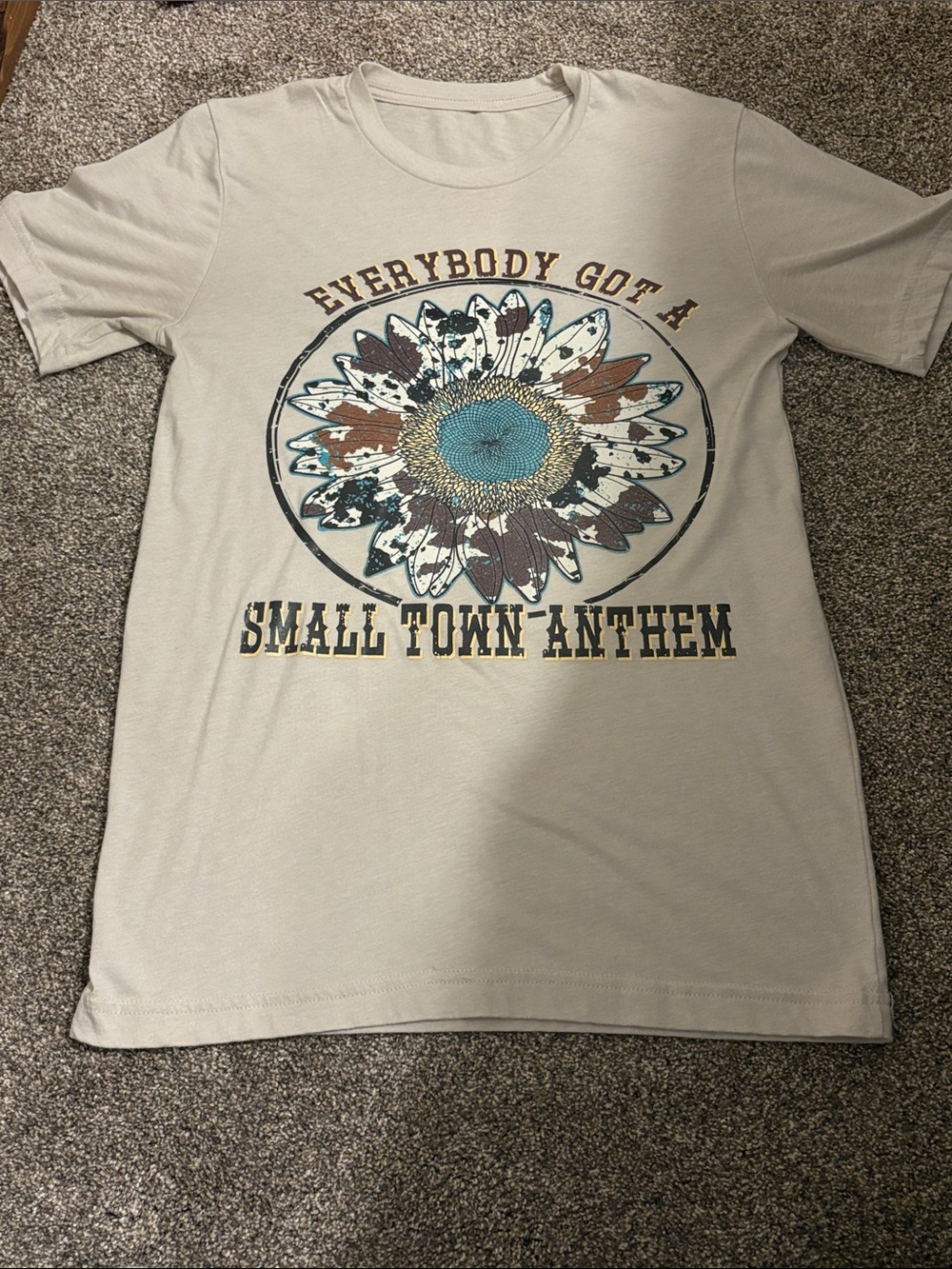 Small Town Anthem Graphic Tee - Beige Floral Sunflower